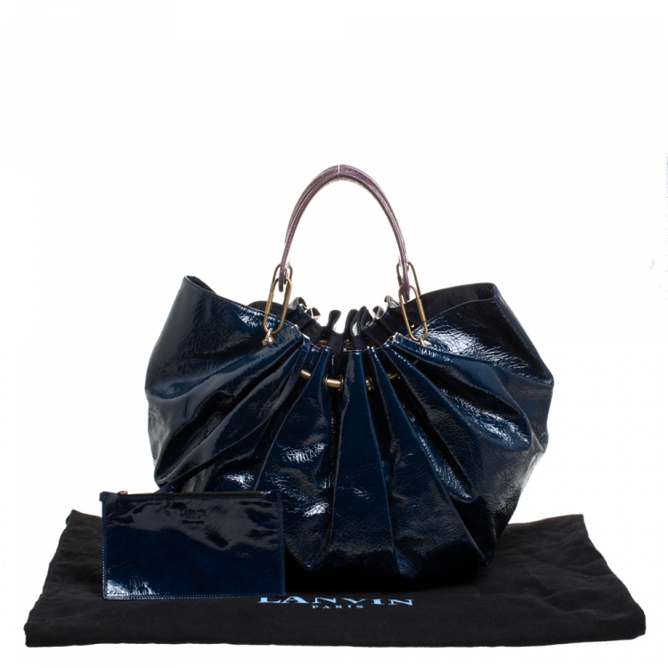 Pre Owned Lanvin Blue Crinkled Patent Leather Sac Polisson Tote