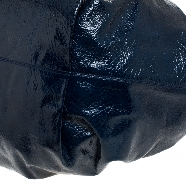 Pre Owned Lanvin Blue Crinkled Patent Leather Sac Polisson Tote