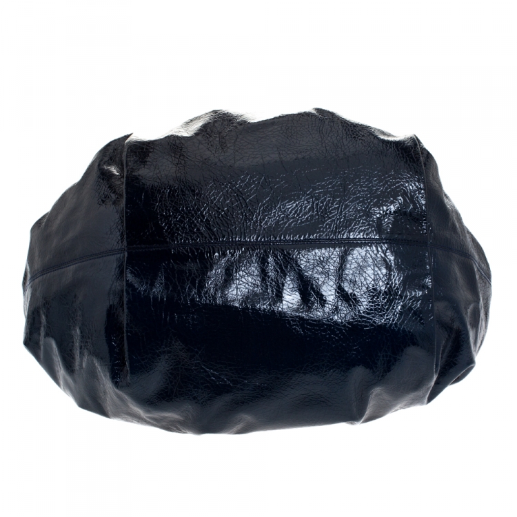 Pre Owned Lanvin Blue Crinkled Patent Leather Sac Polisson Tote