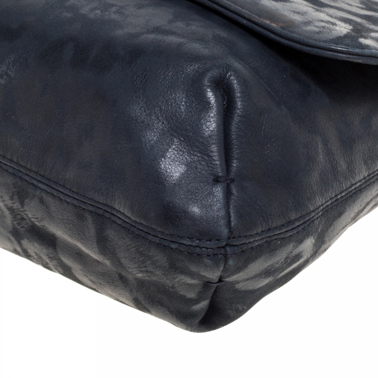Pre Owned Lanvin Navy Blue Leopard Print Leather Medium Happy Shoulder Bag
