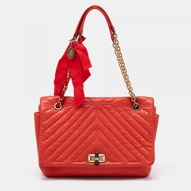 Pre Owned Lanvin Red Quilted Leather Happy Shoulder Bag