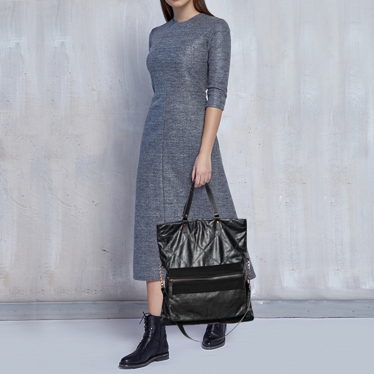 Pre Owned Lanvin Black Quilted Leather Tote