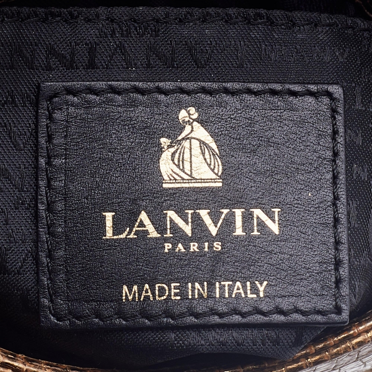 Pre Owned Lanvin Metallic Gold Croc Embossed Leather Flap Shoulder Bag
