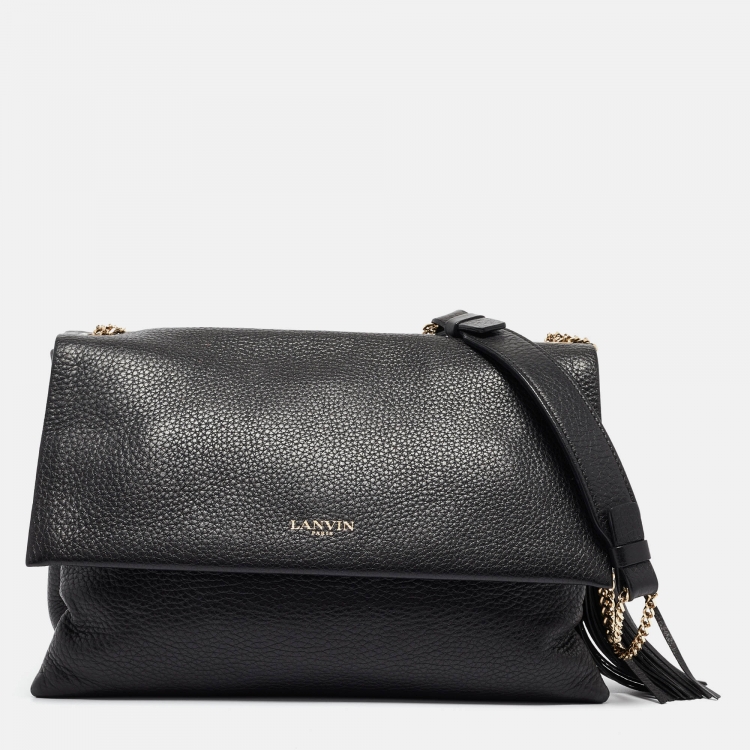 Pre Owned Lanvin Black Leather Sugar Tassel Flap Shoulder Bag