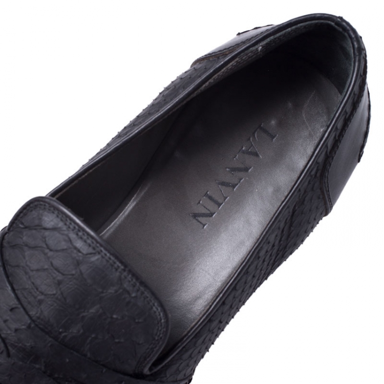 Pre Owned Lanvin Black Python Leather Penny Loafers Size 40