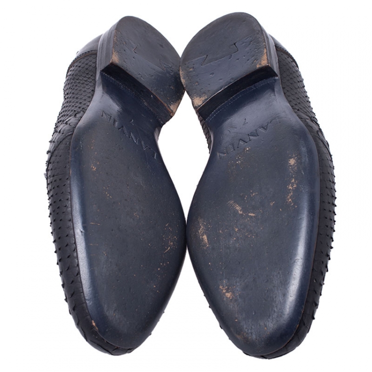 Pre Owned Lanvin Black Python Leather Penny Loafers Size 40