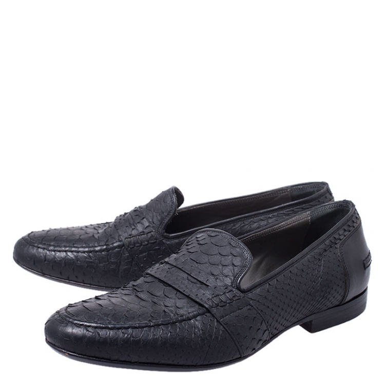 Pre Owned Lanvin Black Python Leather Penny Loafers Size 40