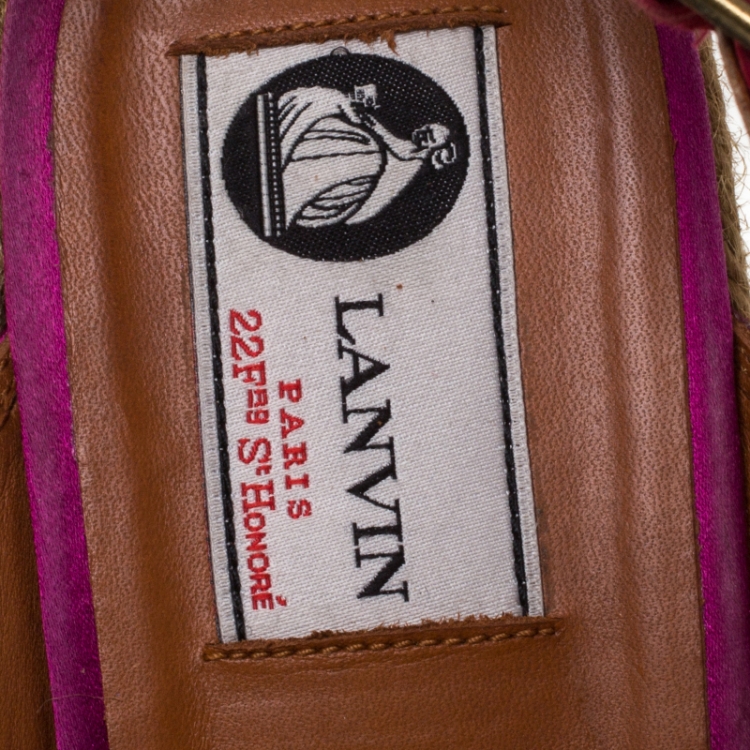 Pre Owned Lanvin Tricolor Satin Espadrille Wedge Platform Ankle Strap Sandals Size 41