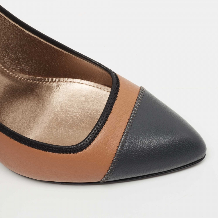 Pre Owned Lanvin Beige/Blue Leather Pointed Toe Pumps Size 40