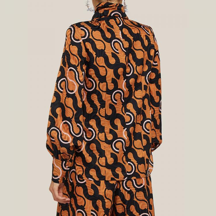 Pre Owned LAYEUR Brown Fine Printed Scarf-Neck Blouse FR 50