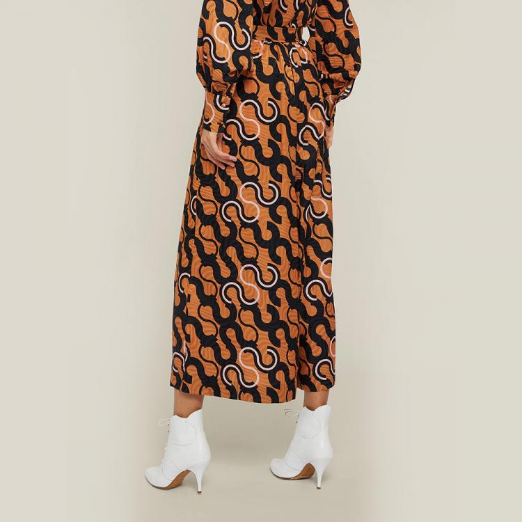 Pre Owned LAYEUR Brown Mae Printed Cotton-Silk Culottes FR 46
