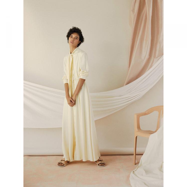 Pre Owned LAYEUR Cream Borden Button Down Maxi Skirt FR 50