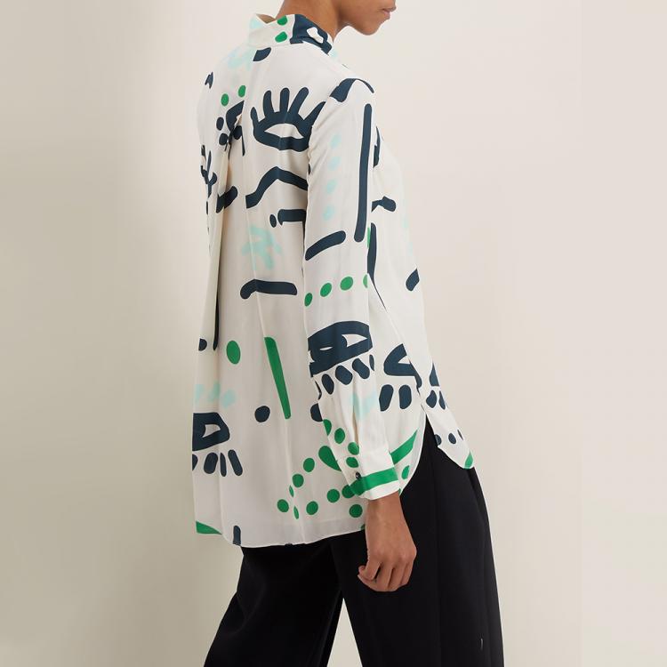 Pre Owned LAYEUR Cream Borden Scarf Collar Printed Shirt FR 48