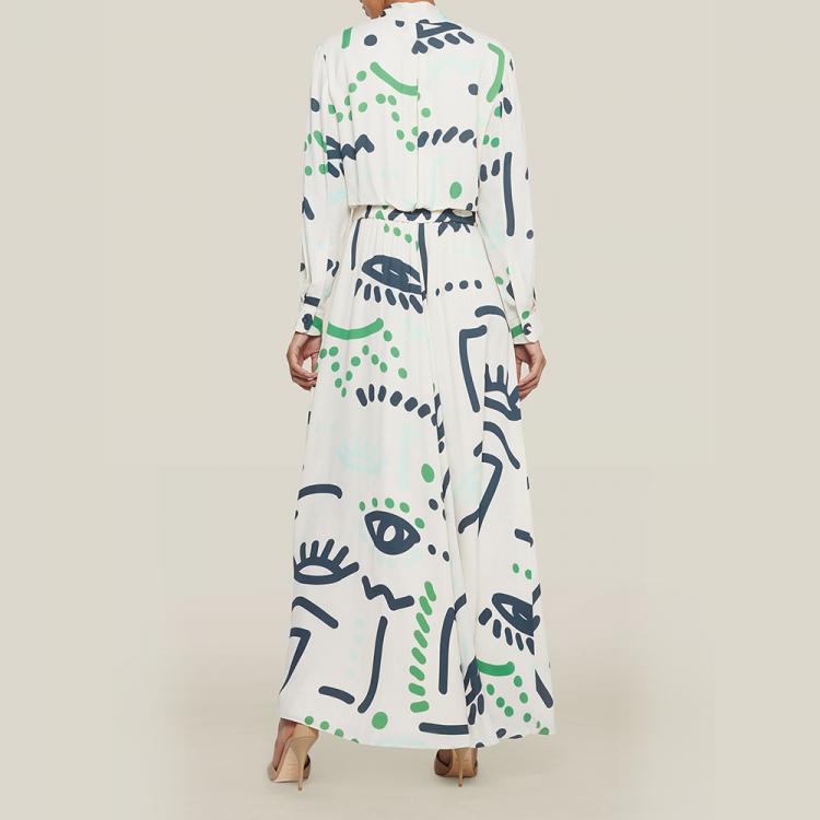 Pre Owned LAYEUR Cream Whittle Tie-Neck Printed Maxi Dress FR 48