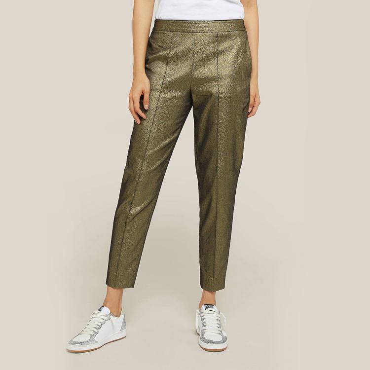 Pre Owned LAYEUR Gold Amos Metallic Cotton-Blend Trousers FR 46