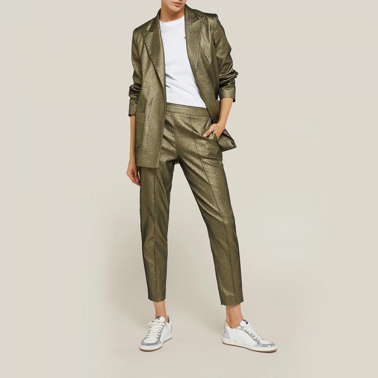 Pre Owned LAYEUR Gold Amos Metallic Cotton-Blend Trousers FR 46