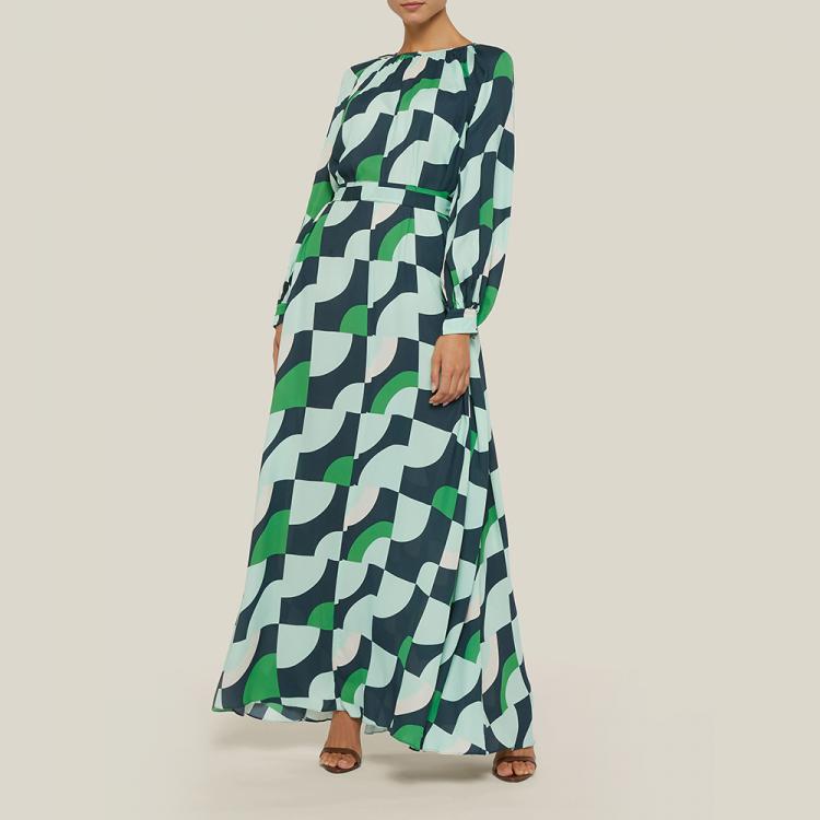 Pre Owned LAYEUR Green Borden Balloon Sleeve Poet Dress FR 46