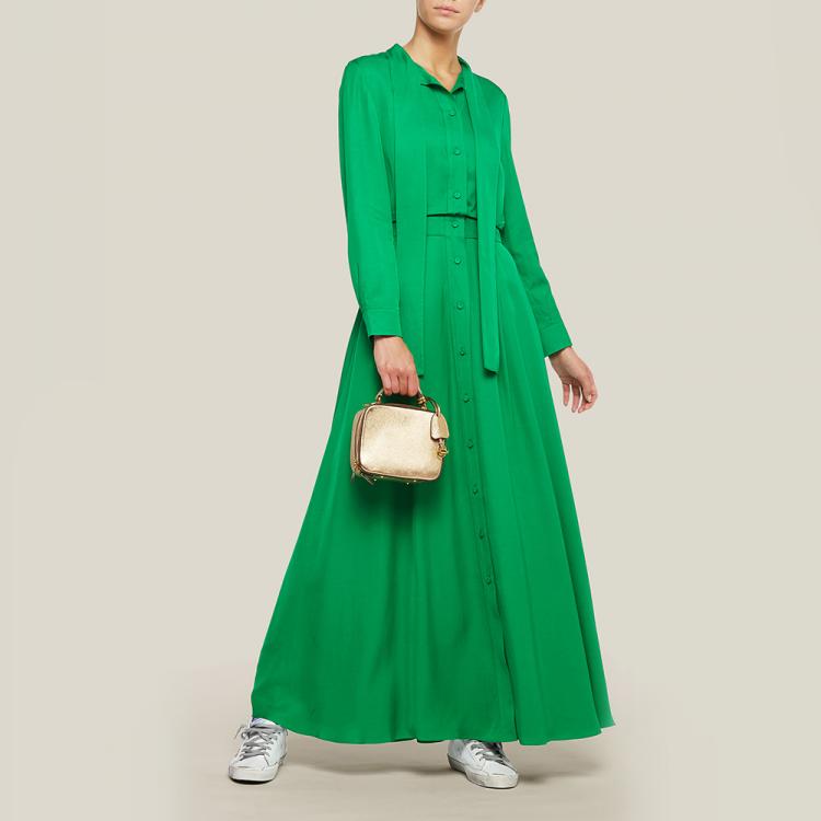 Pre Owned LAYEUR Green Whittle Tie-Neck Button Down Maxi Dress FR 44