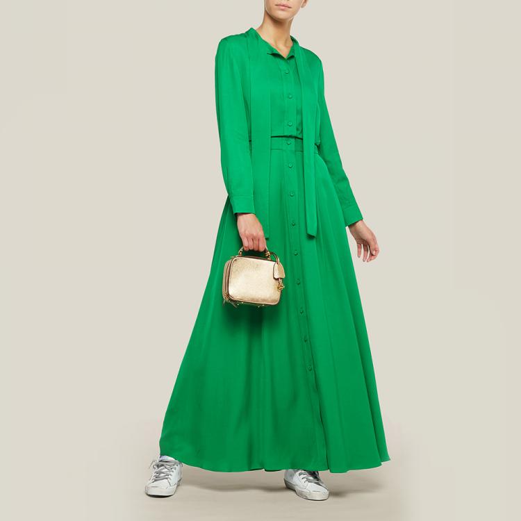 Pre Owned LAYEUR Green Whittle Tie-Neck Button Down Maxi Dress FR 46