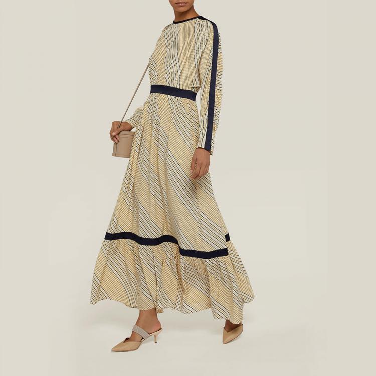 Pre Owned LAYEUR Neutral Amos Ruffled Hem Silk-Blend Dress FR 42