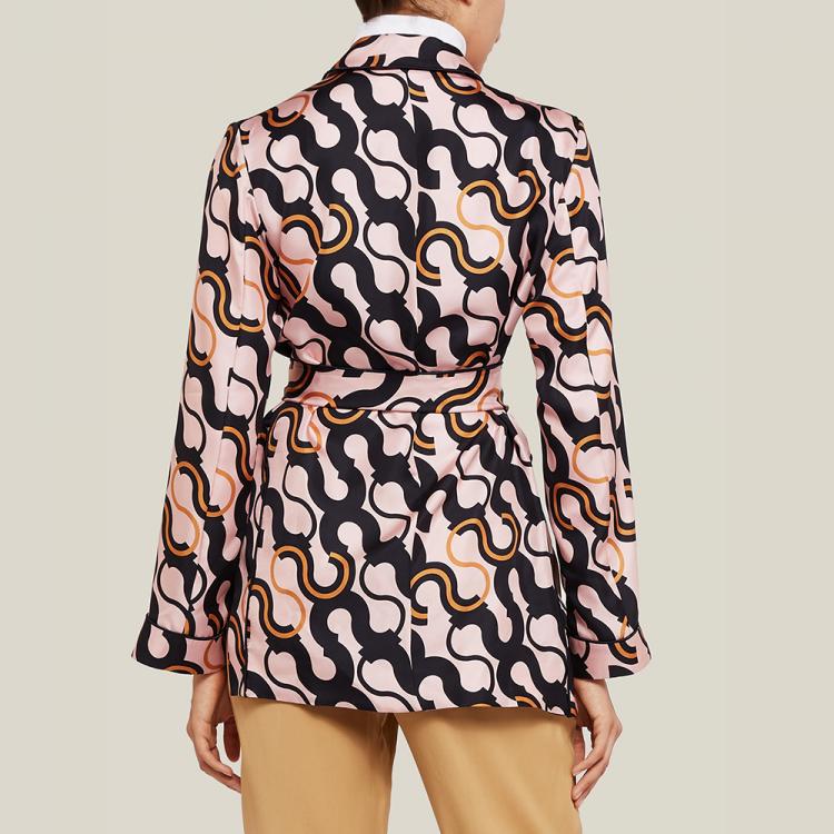 Pre Owned LAYEUR Pink Fitzgerald Printed Long Sleeve Belted Jacket XL