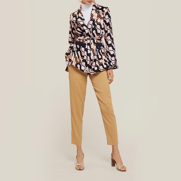 Pre Owned LAYEUR Pink Fitzgerald Printed Long Sleeve Belted Jacket XL