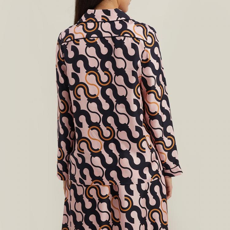 Pre Owned LAYEUR Pink Fitzgerald Printed Silk Pyjama Top FR 48