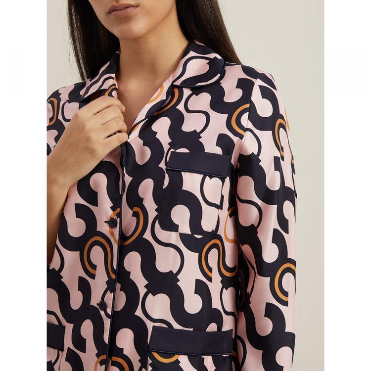 Pre Owned LAYEUR Pink Fitzgerald Printed Silk Pyjama Top FR 48