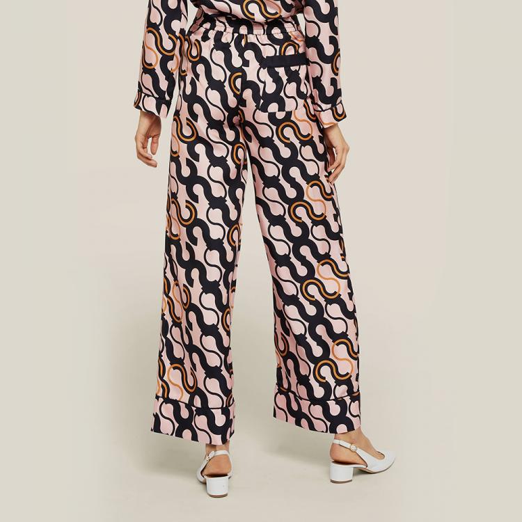 Pre Owned LAYEUR Pink Fitzgerald Printed Wide Leg Trousers FR 46