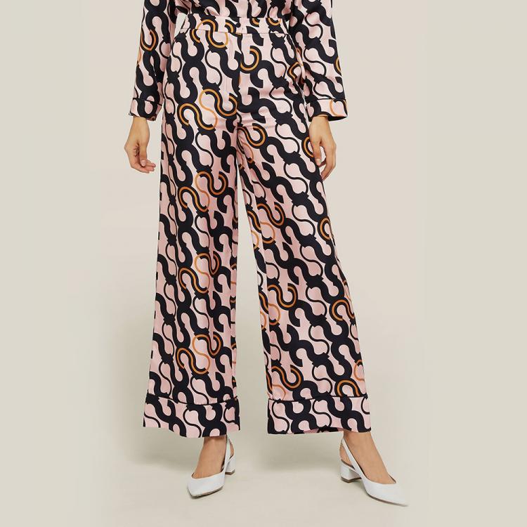 Pre Owned LAYEUR Pink Fitzgerald Printed Wide Leg Trousers FR 46