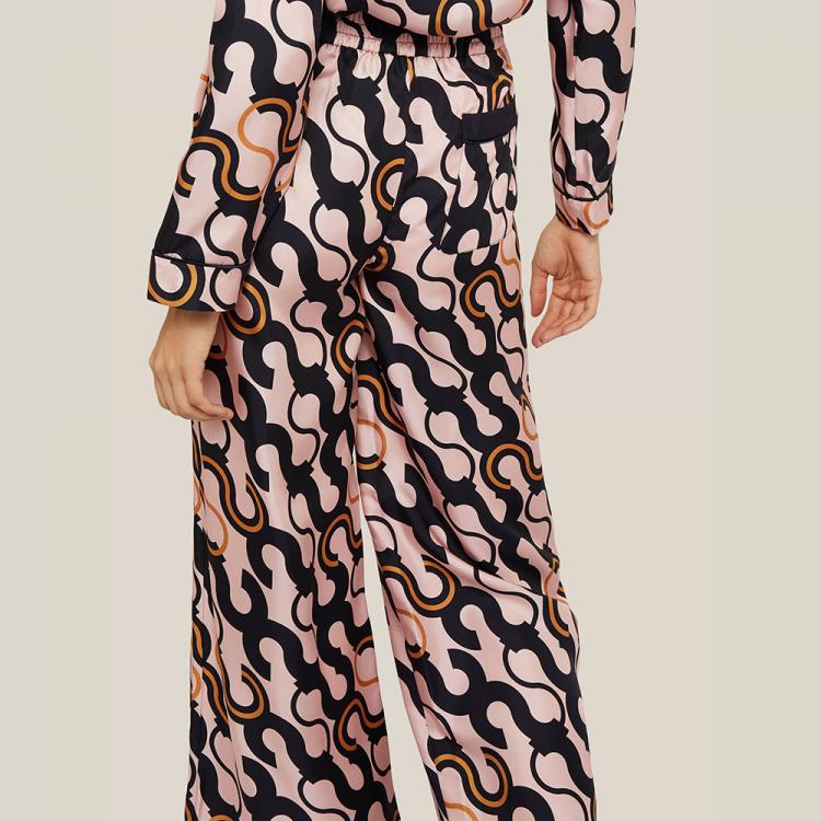 Pre Owned LAYEUR Pink Fitzgerald Printed Wide Leg Trousers FR 46