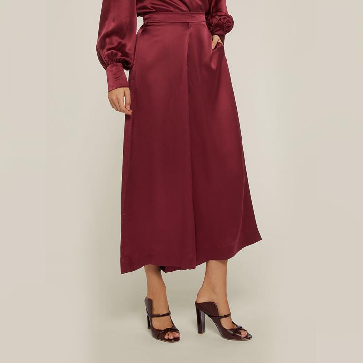 Pre Owned LAYEUR Red Mae High Waist Silk Culottes FR 42
