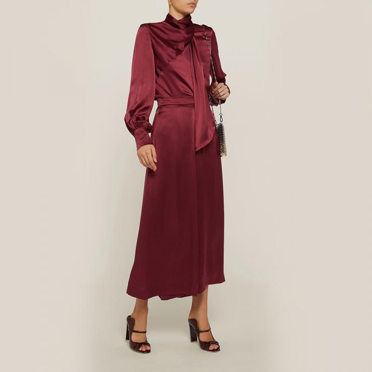 Pre Owned LAYEUR Red Mae High Waist Silk Culottes FR 42