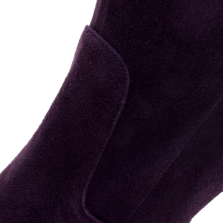 Pre Owned Le Silla Purple Stretch Velour Knee High Pointed Toe Boots Size 38.5
