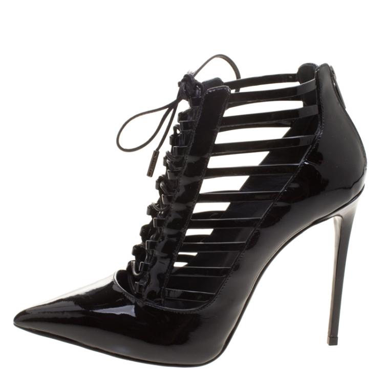 Pre Owned Le Silla Black Patent Leather Caged Pointed Toe Ankle Booties Size 36