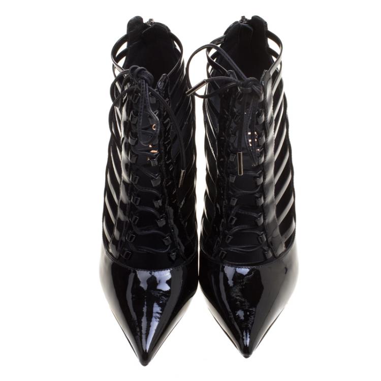 Pre Owned Le Silla Black Patent Leather Caged Pointed Toe Ankle Booties Size 36