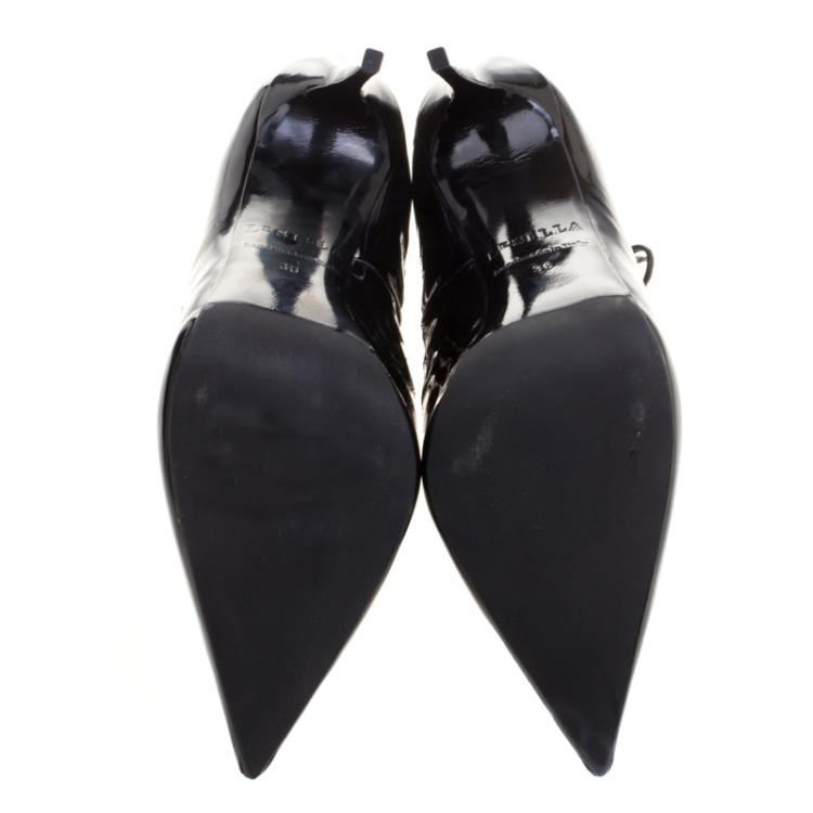 Pre Owned Le Silla Black Patent Leather Caged Pointed Toe Ankle Booties Size 36