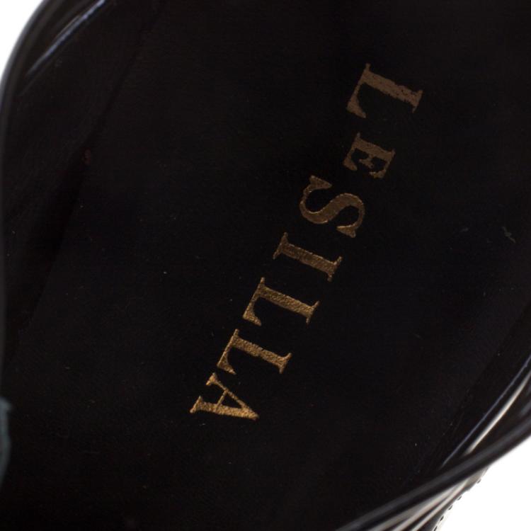 Pre Owned Le Silla Black Patent Leather Caged Pointed Toe Ankle Booties Size 36