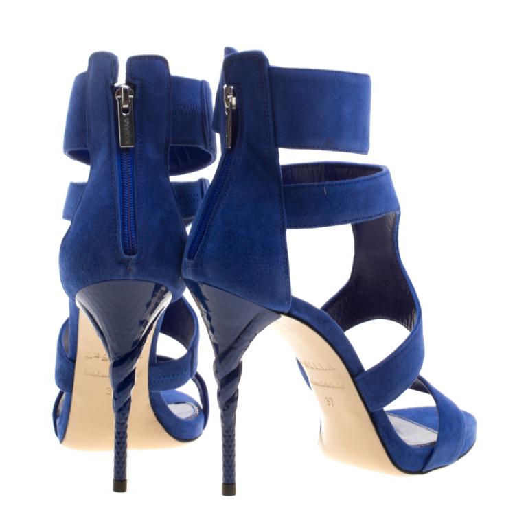 Pre Owned Le Silla Blue Suede Spiral Heel Strappy Sandals Size 37