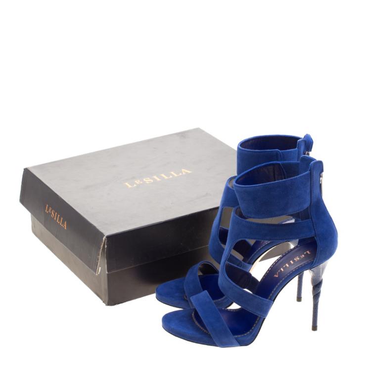 Pre Owned Le Silla Blue Suede Spiral Heel Strappy Sandals Size 37