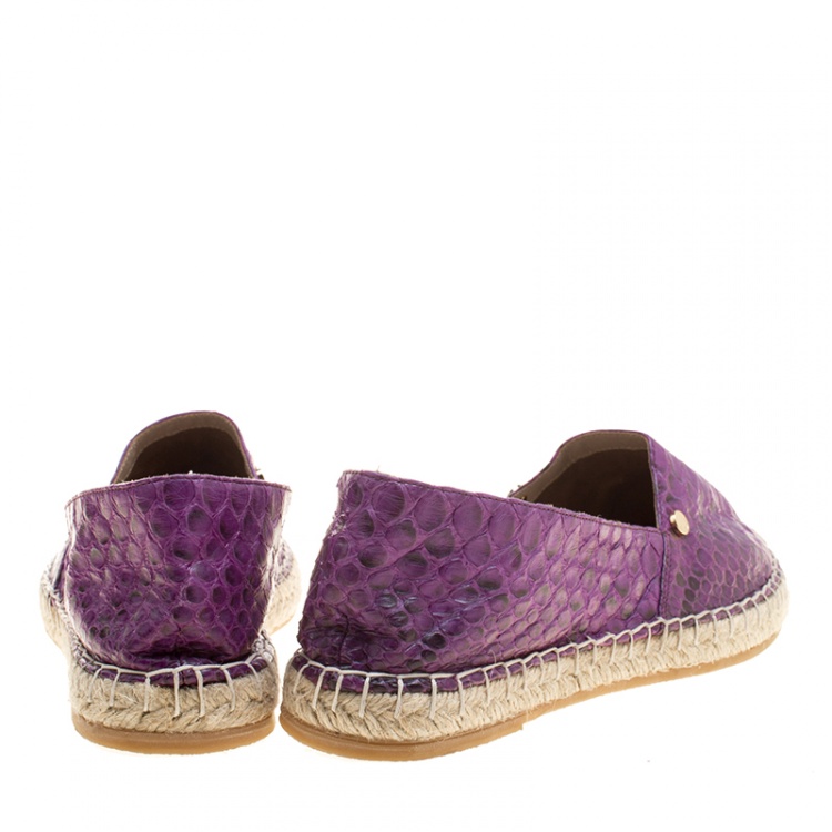 Pre Owned Le Silla Purple Python Leather Flat Espadrille Loafers Size 38