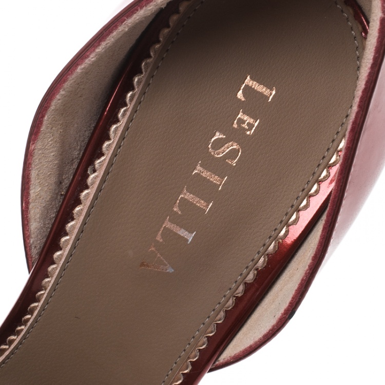 Pre Owned Le Silla Red Leather Spezzata Open Toe D'orsay Pumps Size 38.5 