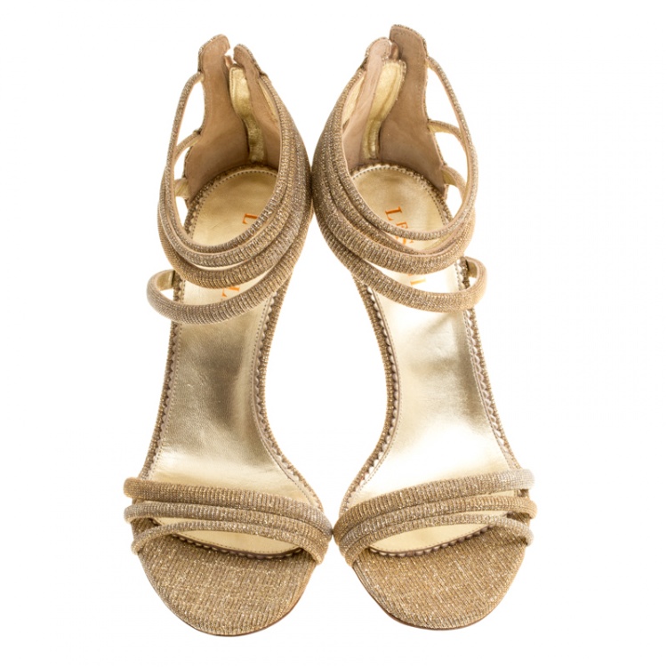 Pre Owned Le Silla Metallic Gold Lamé Glitter Fabric Galaxy Sandals Size 38