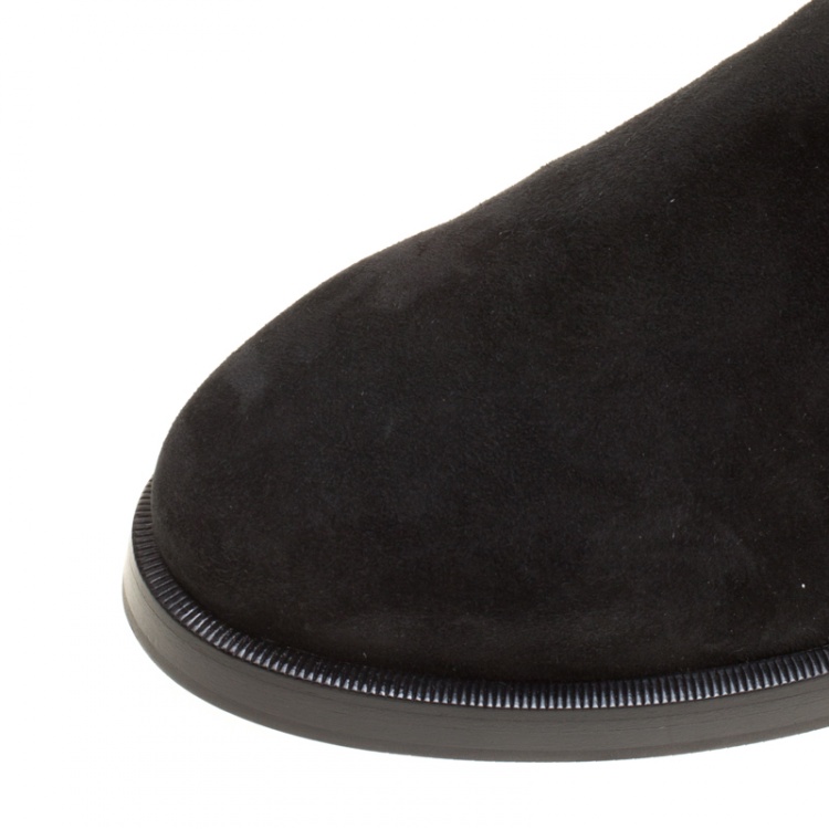 Pre Owned Le Silla Black Suede Fringe Trim Knee Length Boots Size 37.5