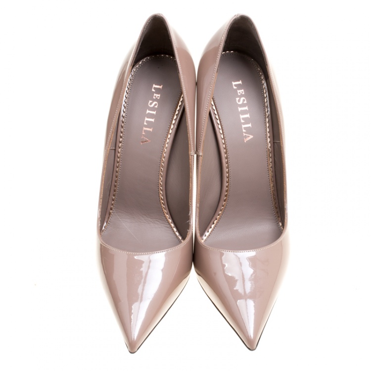Pre Owned Le Silla Beige Patent Leather Eva Pointed Toe Pumps Size 38