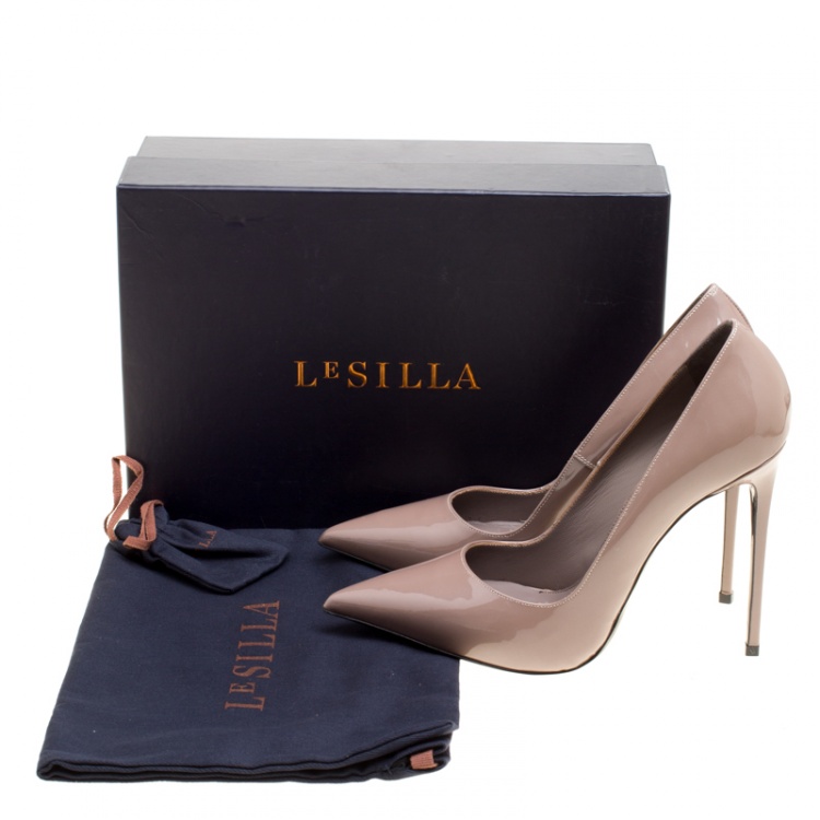 Pre Owned Le Silla Beige Patent Leather Eva Pointed Toe Pumps Size 38