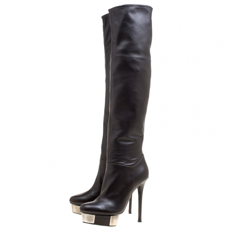 مملوكة مسبقًا Enio Silla for Le Silla Black Leather Platform Knee Boots Size 40