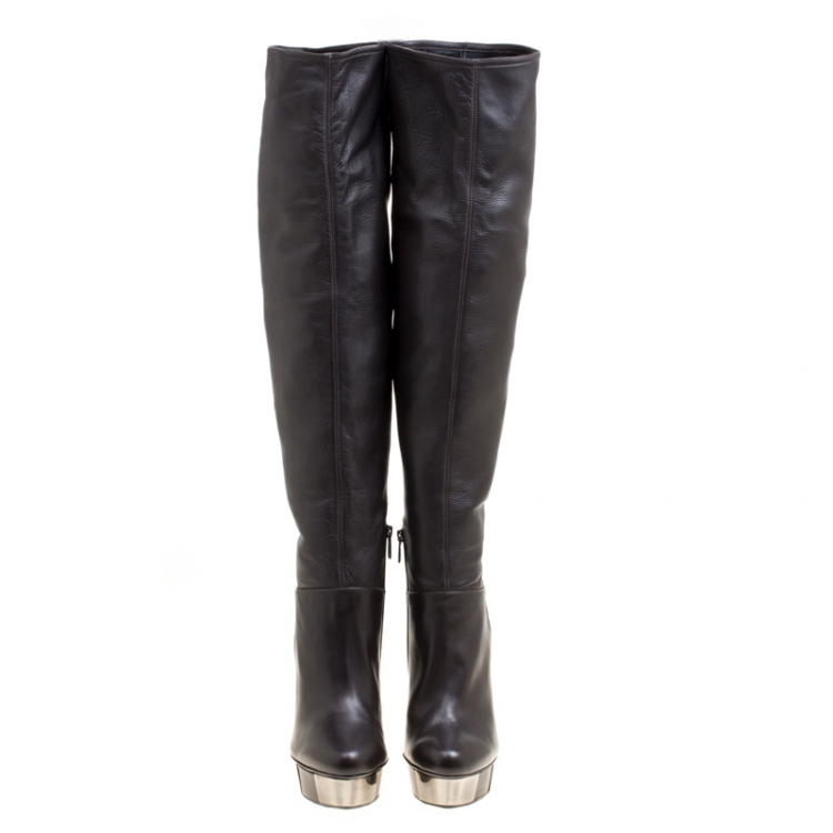 مملوكة مسبقًا Enio Silla for Le Silla Black Leather Platform Knee Boots Size 40