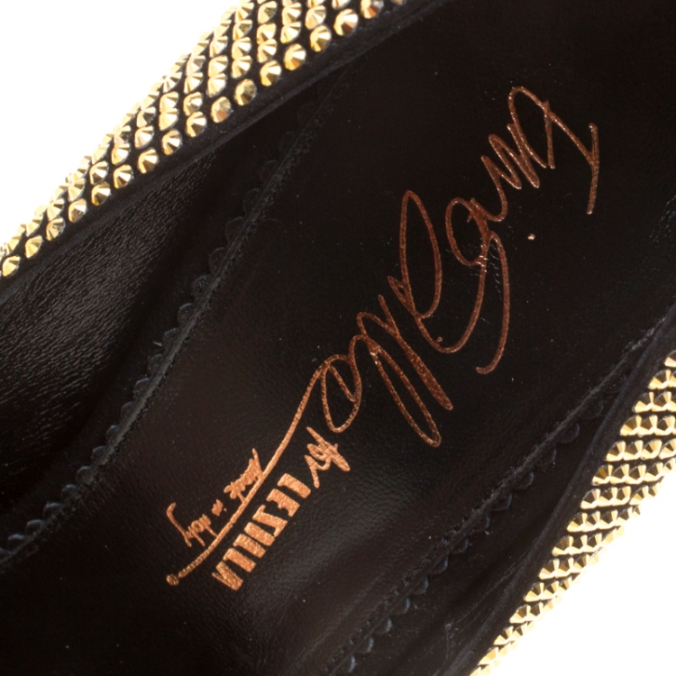 Pre Owned Enio Silla For Le Silla Metallic Gold Crystal Embellished Suede Pointed Toe Pumps Size 40