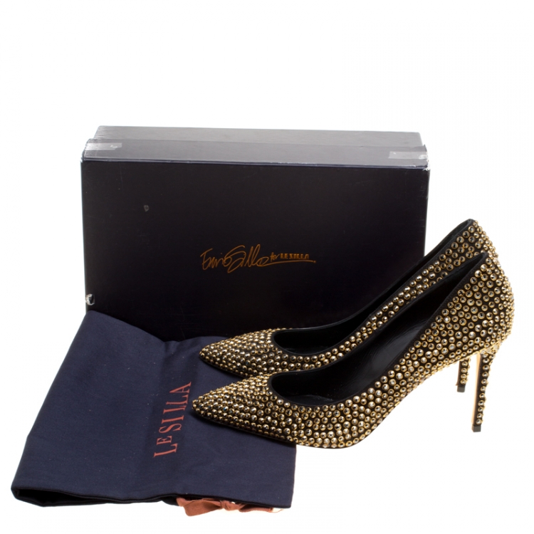 مملوكة مسبقًا Enio Silla For Le Silla Crystal Embellished Pointed Toe Pumps Size 38.5